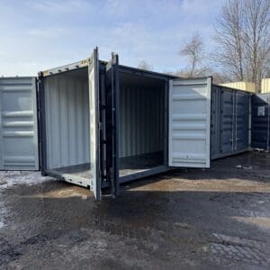 40′ x 8′ x 9.5′ Tall -New *High Cube**FOUR SIDE DOOR OPENINGS** Shipping/Storage Container – Wind and Watertight – DK GRAY