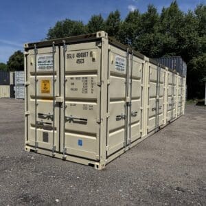 40′ x 8′ x 9.5′ Tall -New *High Cube**FOUR SIDE DOOR OPENINGS** Shipping/Storage Container – Wind and Watertight – BEIGE (Copy)