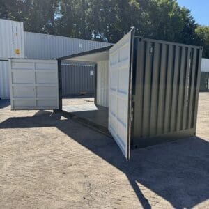 20′ x 8′ x 8.5′ Tall– New **OPEN SIDE**Shipping/Storage Container-STANDARD HEIGHT– Wind and Watertight – GREEN