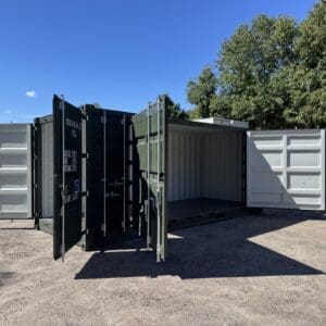 20′ x 8′ x 8.5′ Tall– New **OPEN SIDE**Shipping/Storage Container-STANDARD HEIGHT– Wind and Watertight – GREEN